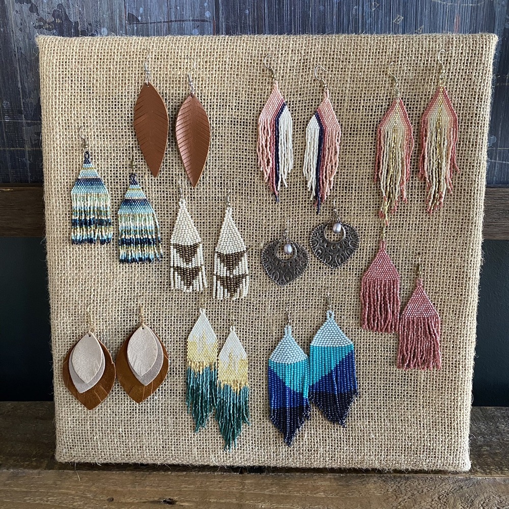 12" x 12" Burlap Earring Jewelry Display Stand Holder Frame jewelry not included